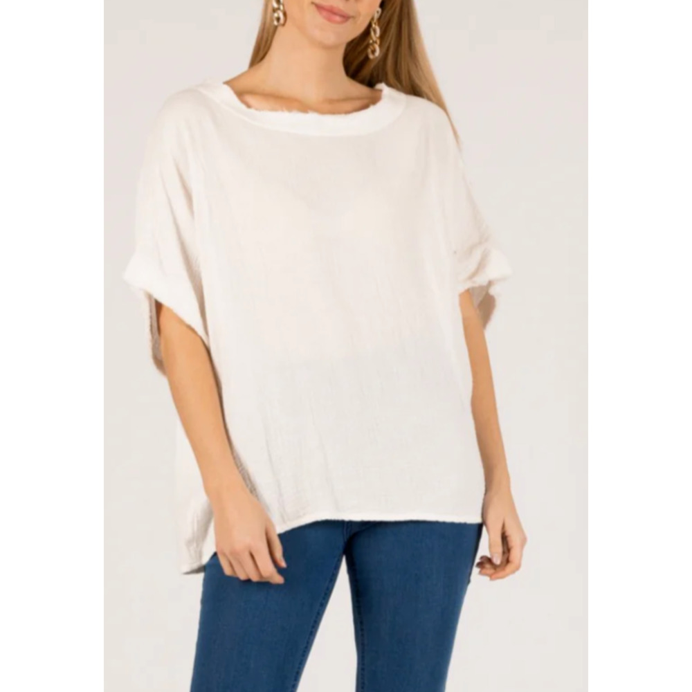 Before You White Top Muslin Cotton White Lagenlook Oversized Gauzy Shirt Large